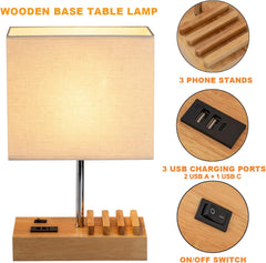 USB Bedside Table Lamp with Charging Station