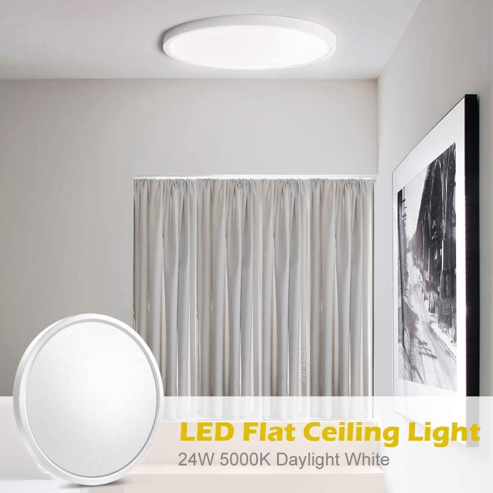 12" LED Ceiling Light – Ultra-Thin 24W Flush Mount, 2-Pack