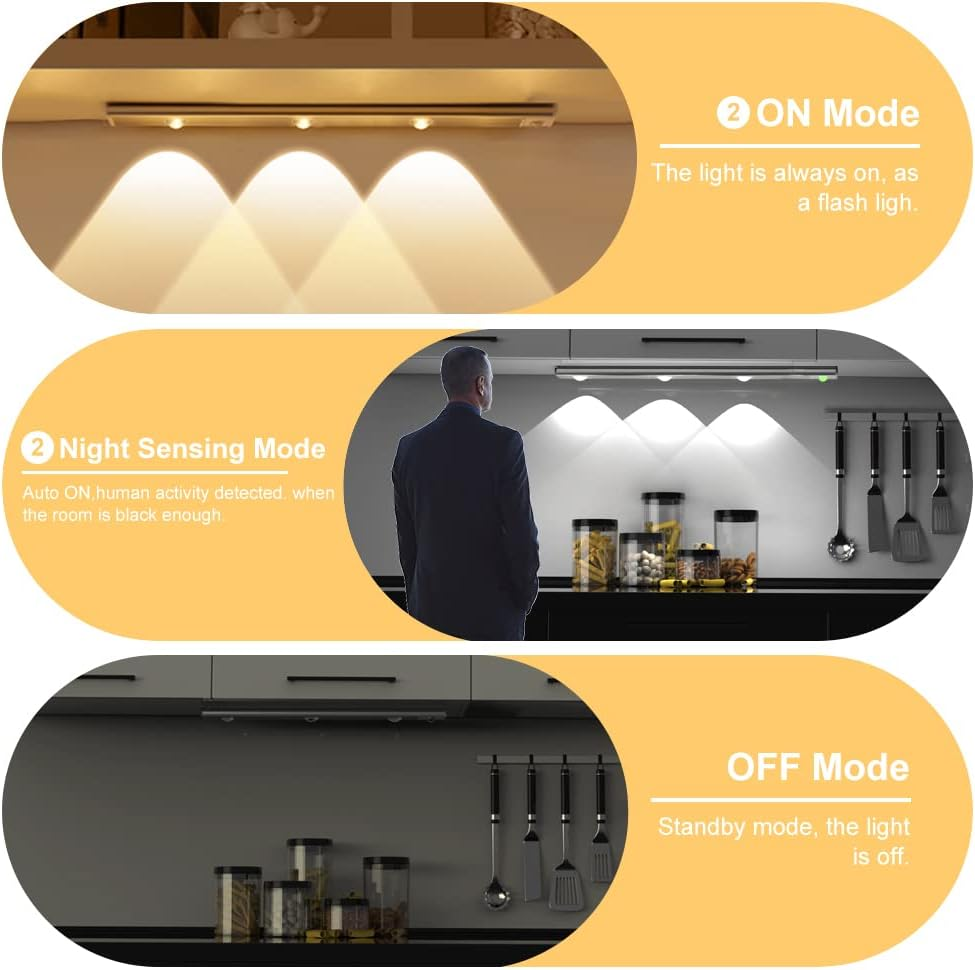 HIYAA 40cm Motion Sensor LED Light – Rechargeable Dimmable Under Cabinet Lighting