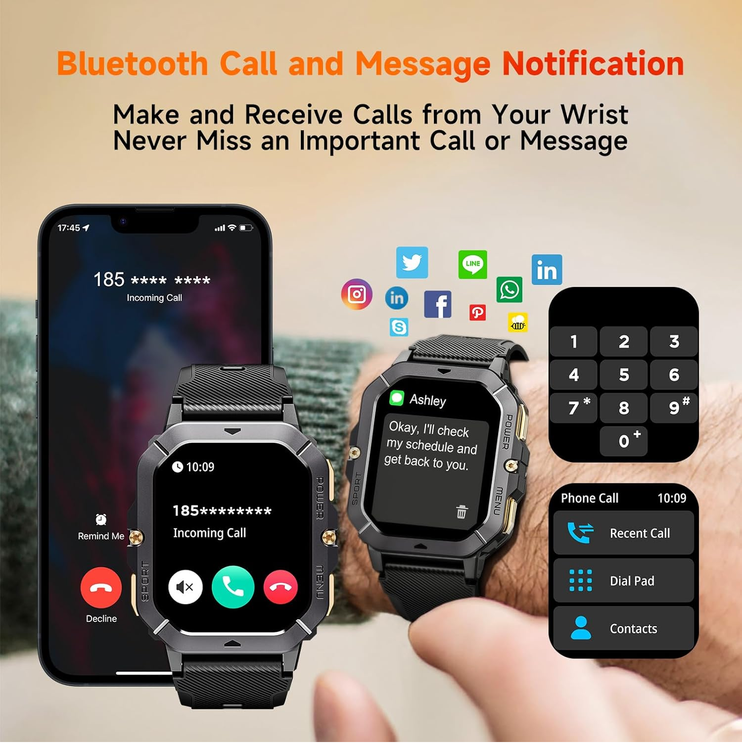 Smart Watch for Men 2.02" HD Screen with Call, Fitness Tracker for Android iOS