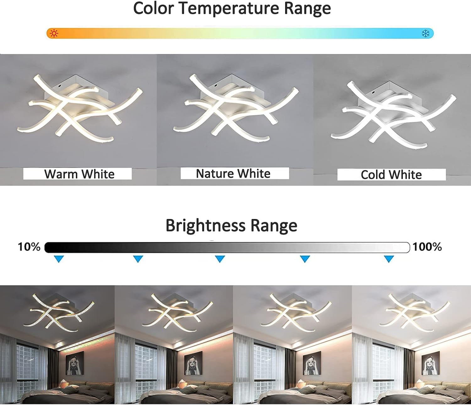 Dimmable 18W LED Curved Ceiling Light for Rooms