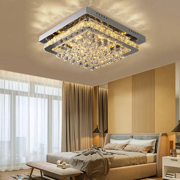 Modern LED Square Pendant Light for Elegant Interiors-Crystal Flush Mount Ceiling Chandelier