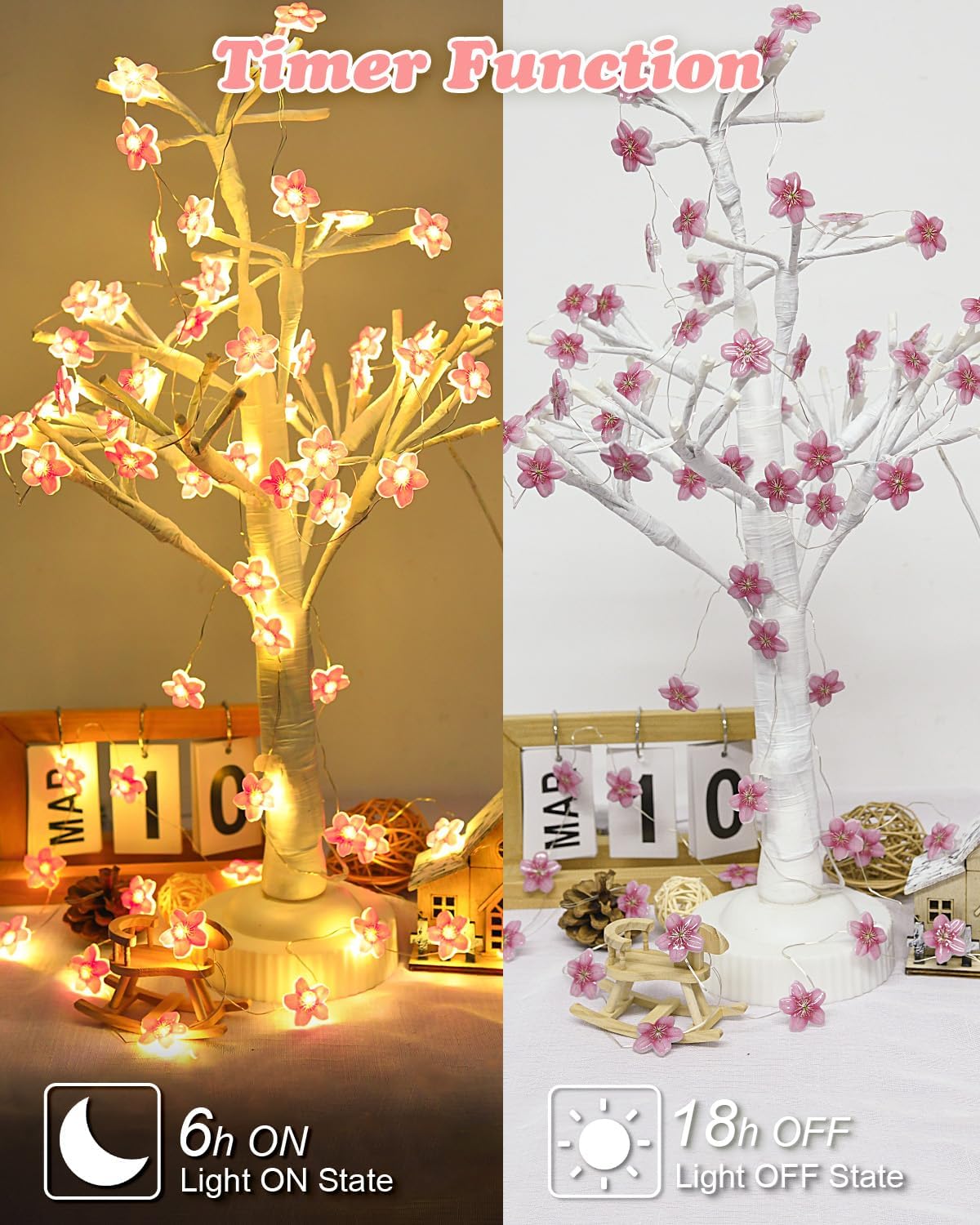 2M Pink Cherry Blossom Flower Fairy String Lights