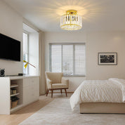 Gold Crystal Semi Flush Mount Ceiling Light, Modern Industrial Fixture
