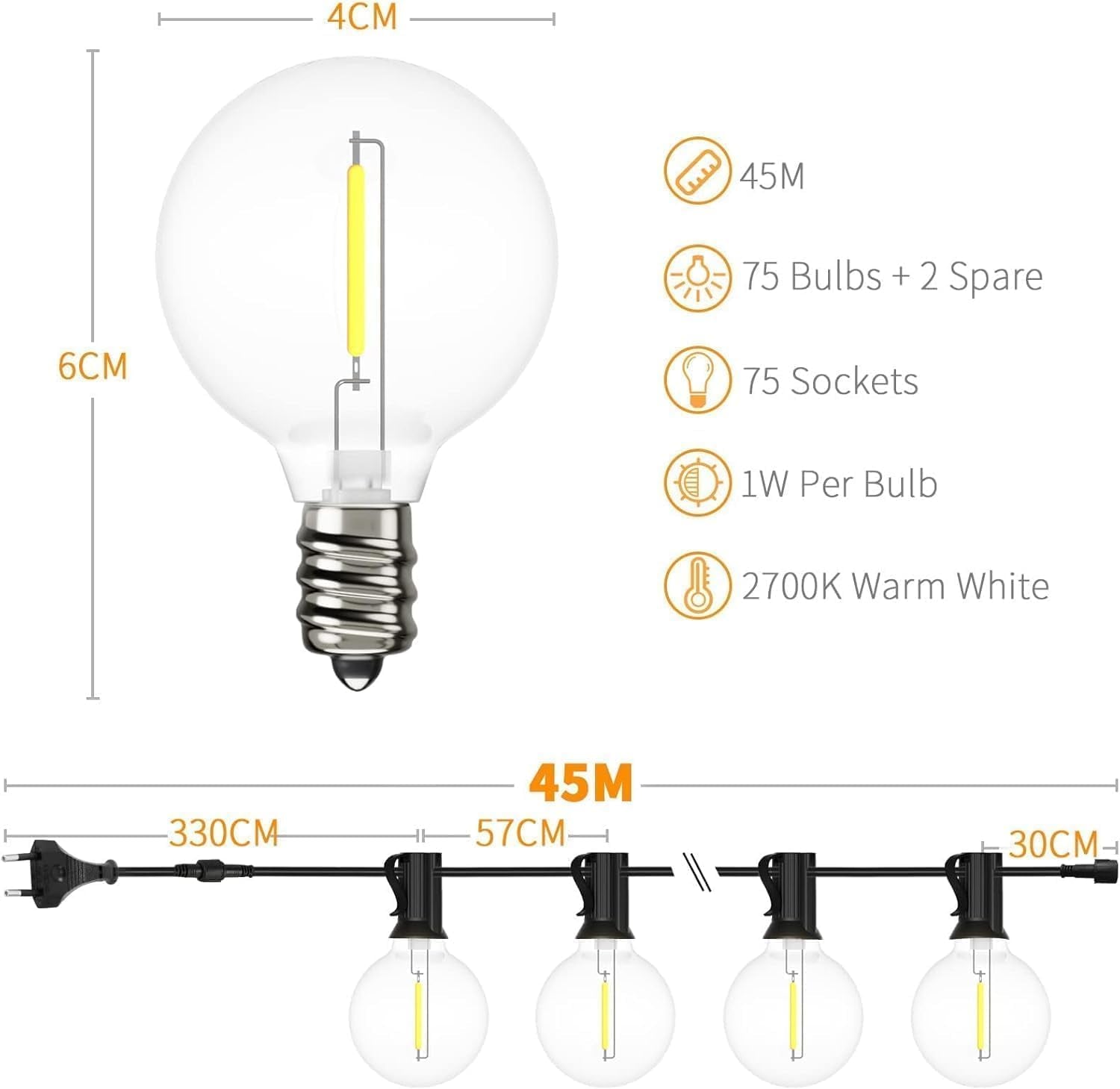 150FT G40 Festoon String Lights Outdoor Waterproof