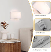 E27 Wall Light with Switch & White Fabric Shade – Semi-Circle Sconce for Bedroom & Living Room
