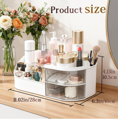 Large White Makeup Organizer Box with Drawer for Skincare and Jewelry