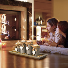 GoMaihe Set of 4 Candle Holders with Wooden Tray – Tealight Centerpiece Décor