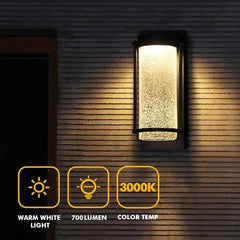 Led Outdoor Wall Lights IP44, Outside Wall Lantern, Black Metal with Oval Bubble Glass