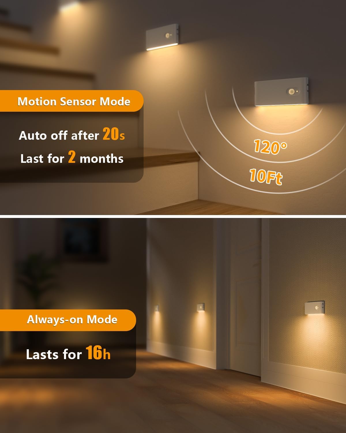 Rechargeable Motion Sensor Stair Lights, 3 Pack