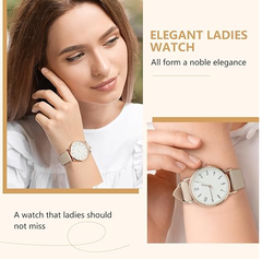 Women’s Leather Quartz Watch with White Dial, Elegant Analog Fashion Watch
