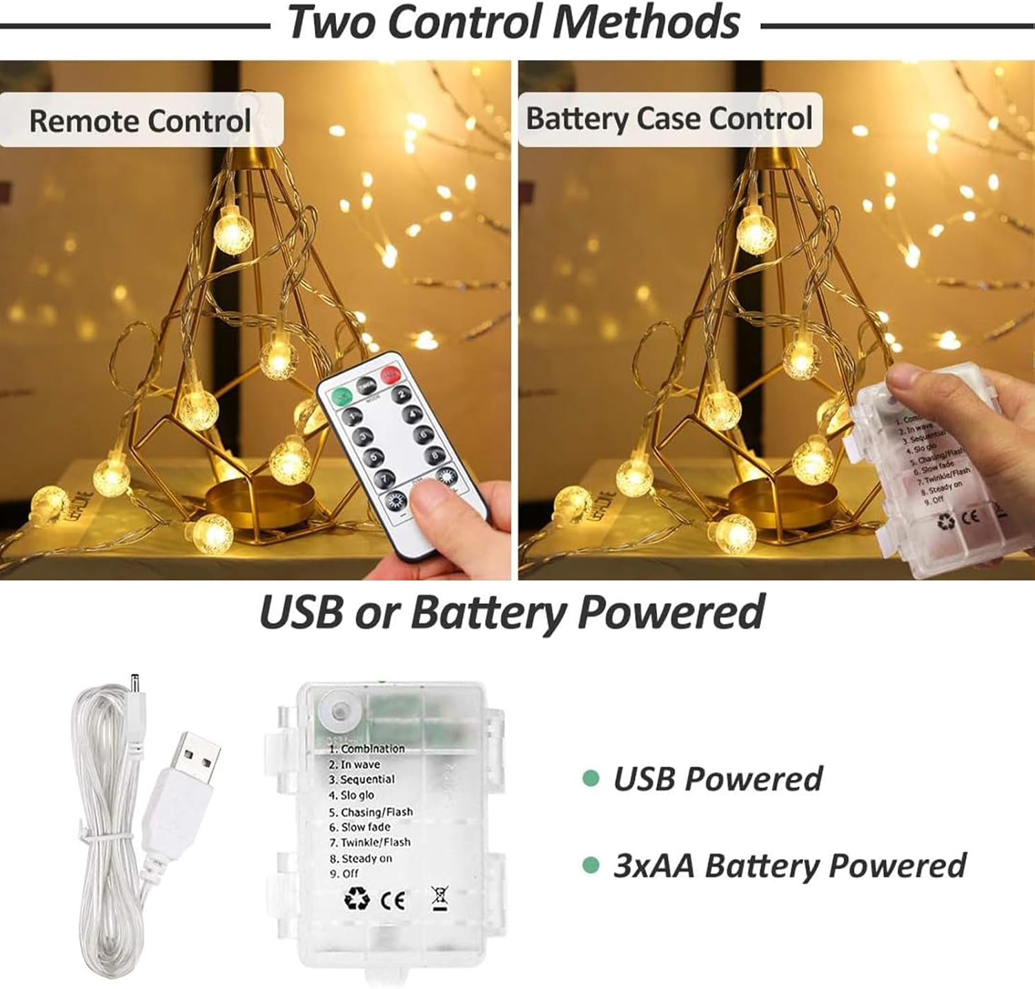 100 LED Globe Fairy Lights 15M – USB/Battery, Remote