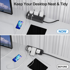 Desk Power Socket with USB C Fast Charging, 3M Extension Lead with Clamp