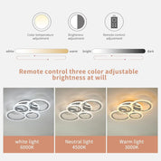 Modern 4-Ring LED Ceiling Light 58W Dimmable with Remote