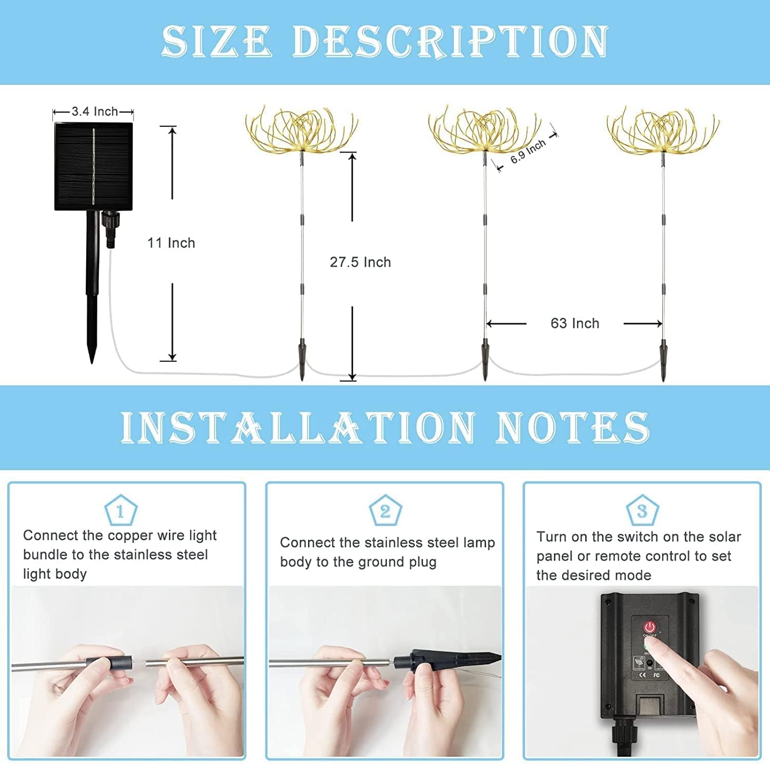 3 Pack Solar Firework Lights – 120 LED Waterproof Lamps