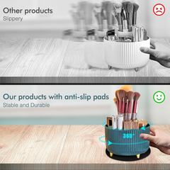 Green Rotating Makeup Organizer with 5 Compartments & Anti-Slip Base for Vanity