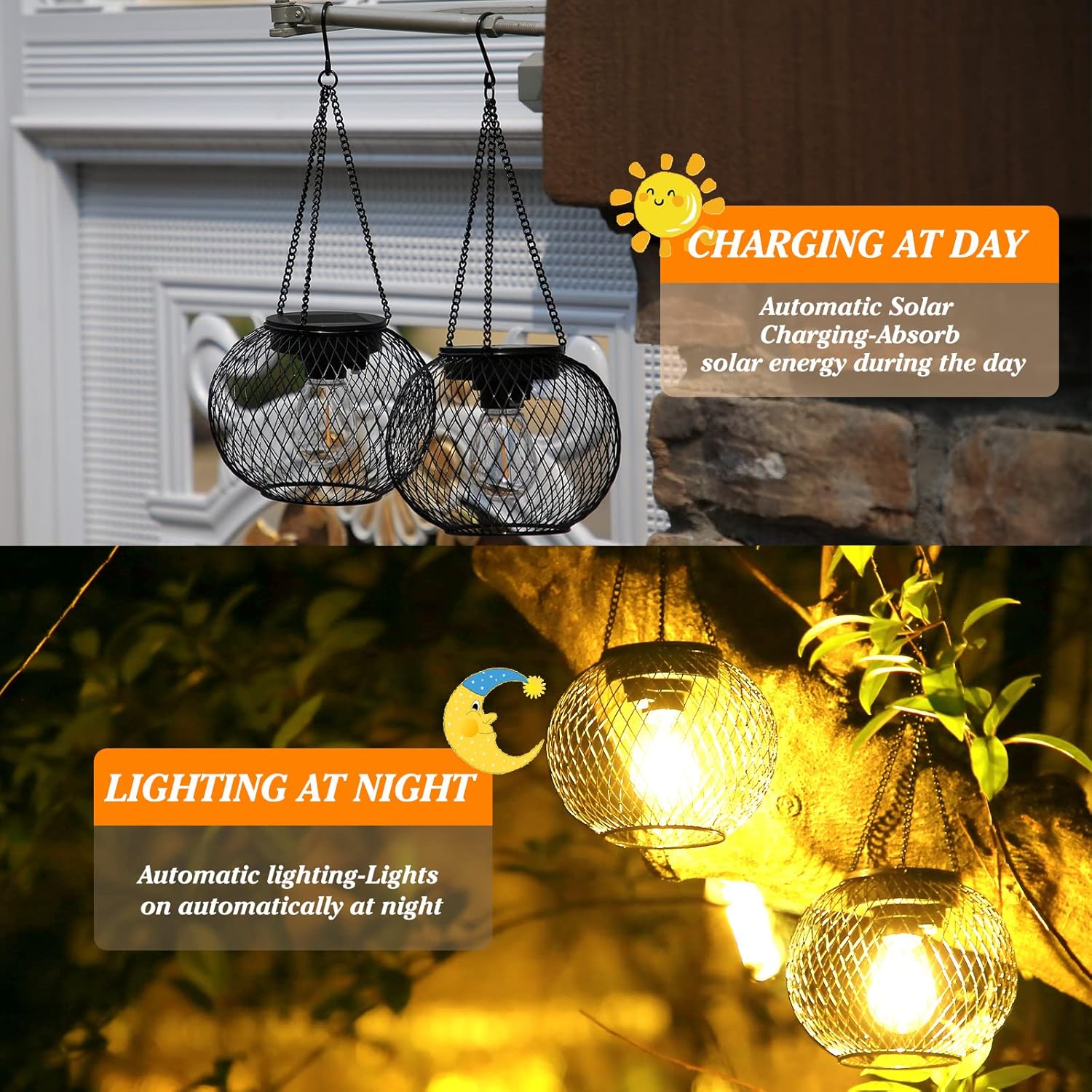 2 Pack Solar Lanterns – Waterproof Hanging Garden Lights