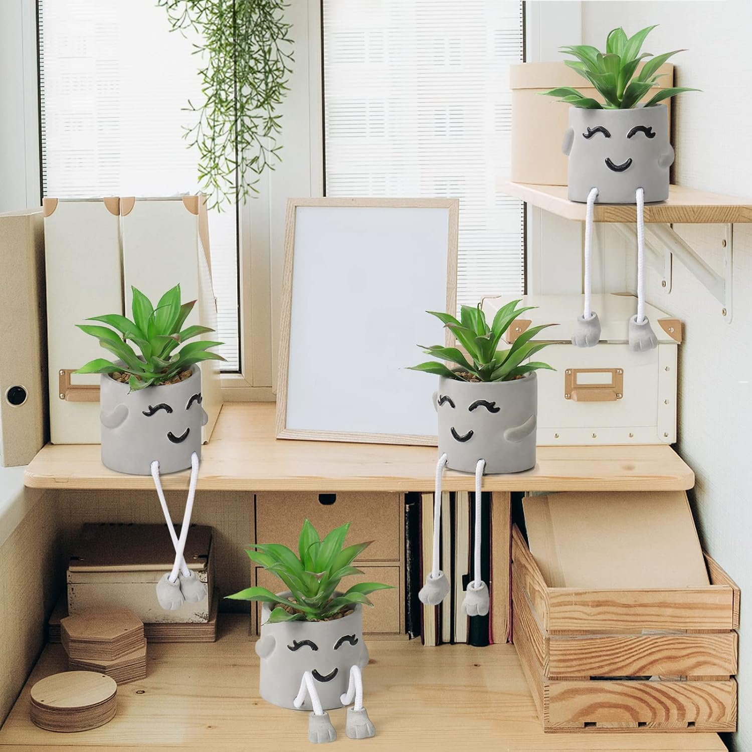 Dremisland Small Artificial Plants in Cement Pots – Mini Fake Succulent Décor