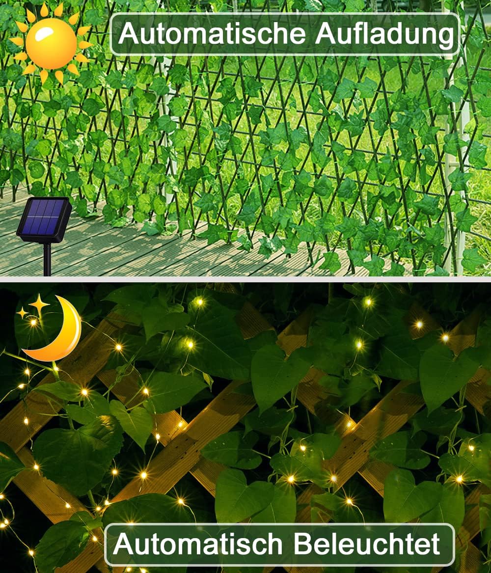 Solar String Lights 10M 100 LED Ivy Garland – Solar Powered, 8 Modes, Waterproof