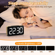 Digital LED Alarm Clock with Large Display, Snooze, 2 Volumes & 5 Brightness