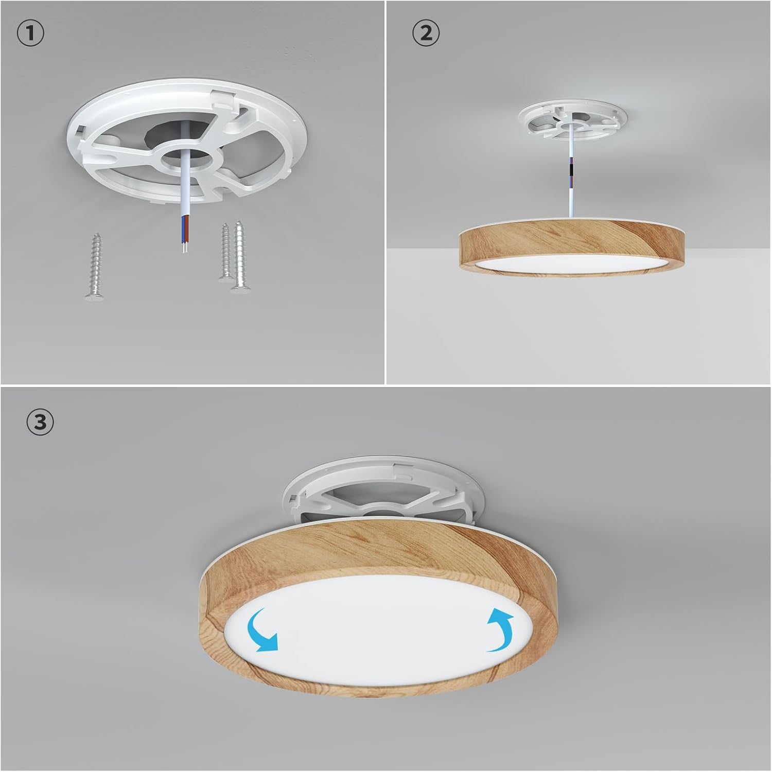 LED Ceiling Light, 12W Wood Grain Flat Small Round Nordic Flush Ceiling Light for Bedroom Living Room Kitchen Bathroom Lights