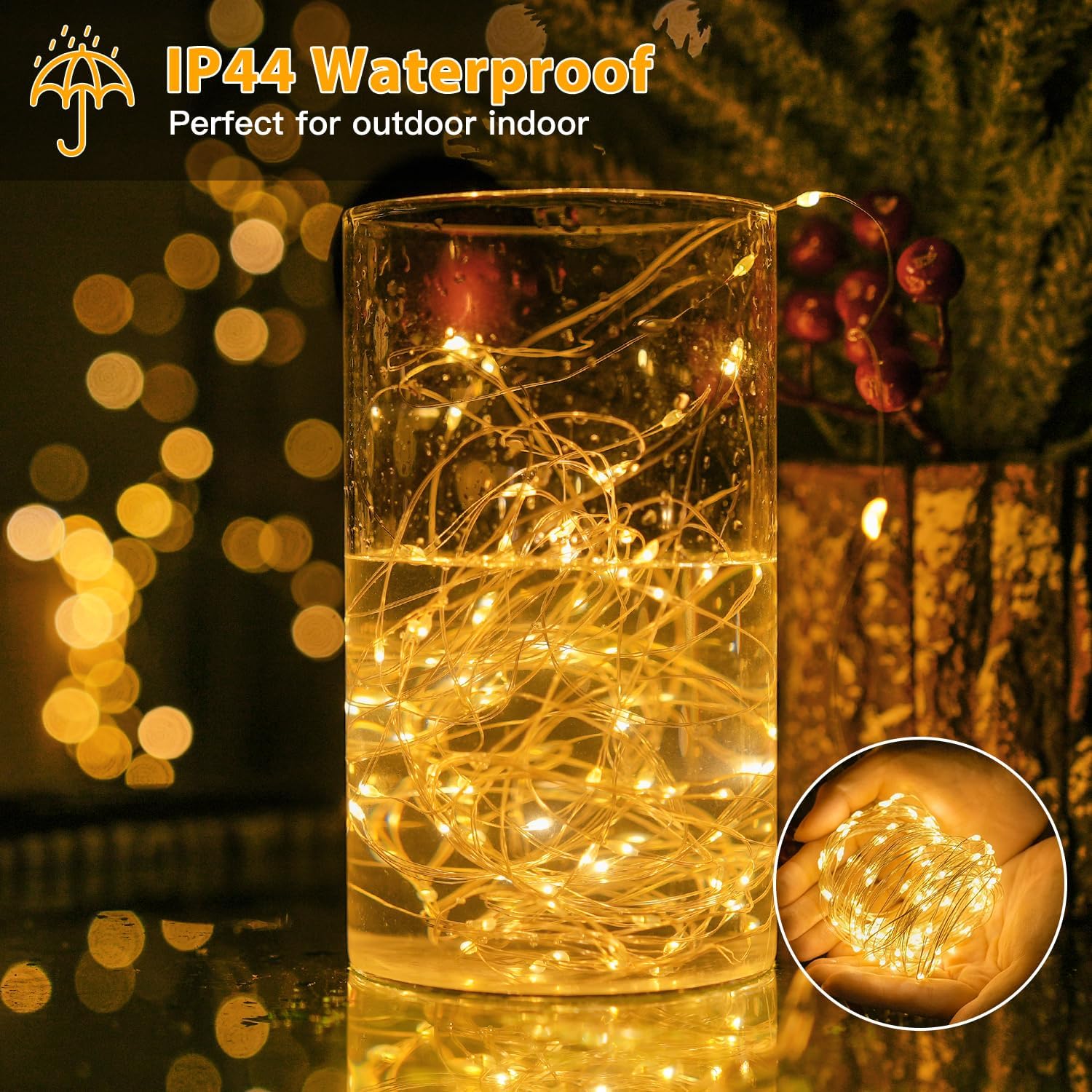 10m 100 LED Copper Fairy Lights – Warm White Battery String Lights