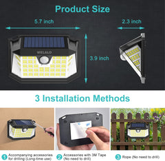 188 LED Solar Motion Sensor Security Light, Outdoor Waterproof Wall Light for Garden, Yard, and Garage