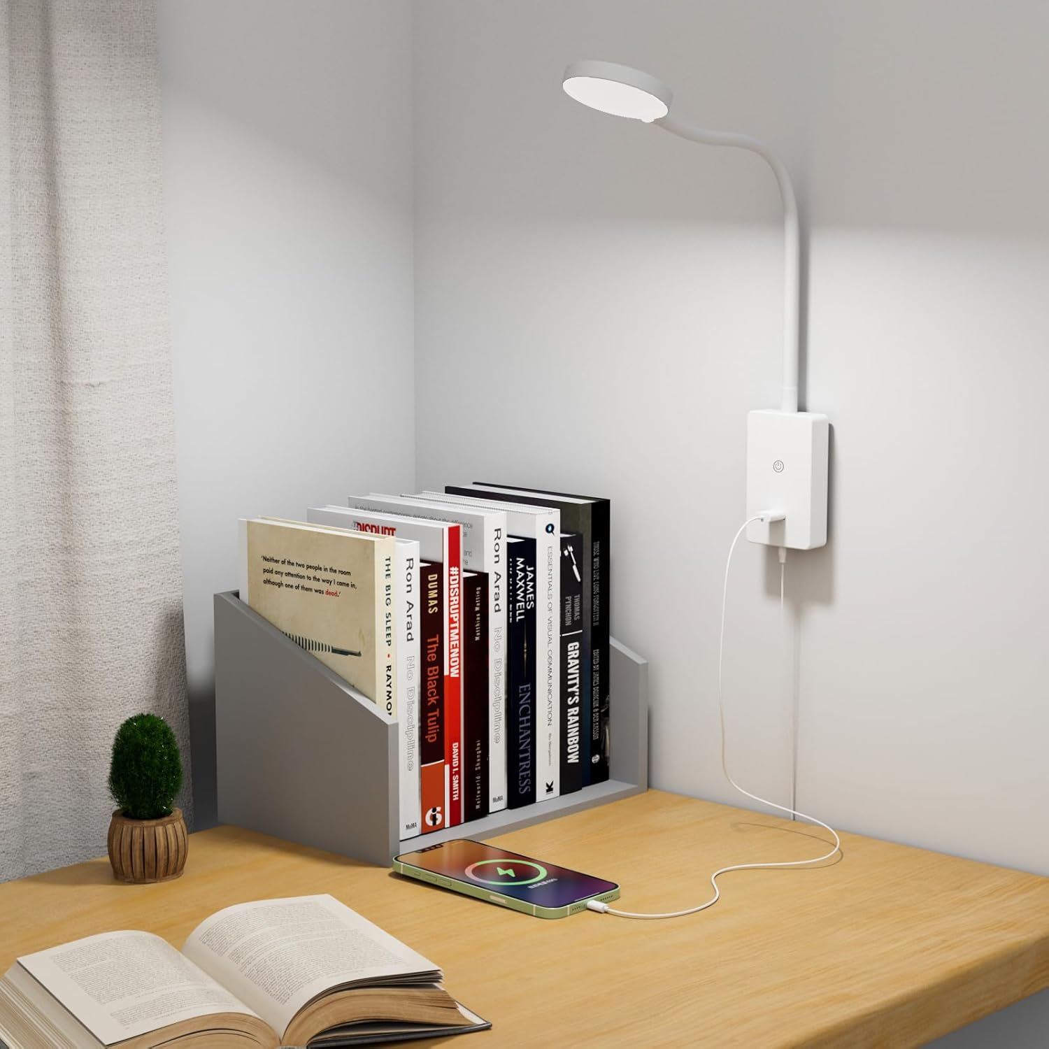 Touch Dimmable LED Wall Reading Lamp, 4 Brightness Levels & Wall Mounted Flexible Bedside Light, Neutral White