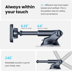 Magnetic Car Phone Mount – Universal Dashboard & Windscreen Holder with 6 Strong Magnets and Telescopic Arm