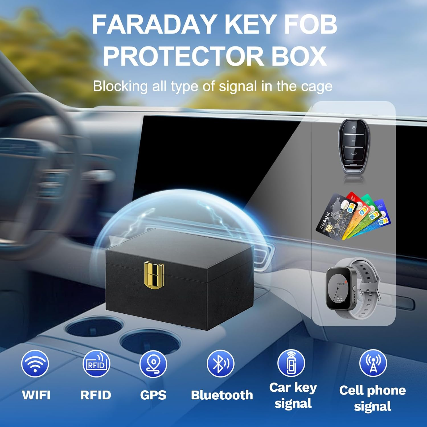 Car Key Signal Blocking Box – RFID Keyless Entry Anti-Theft Protector Case for Car Security