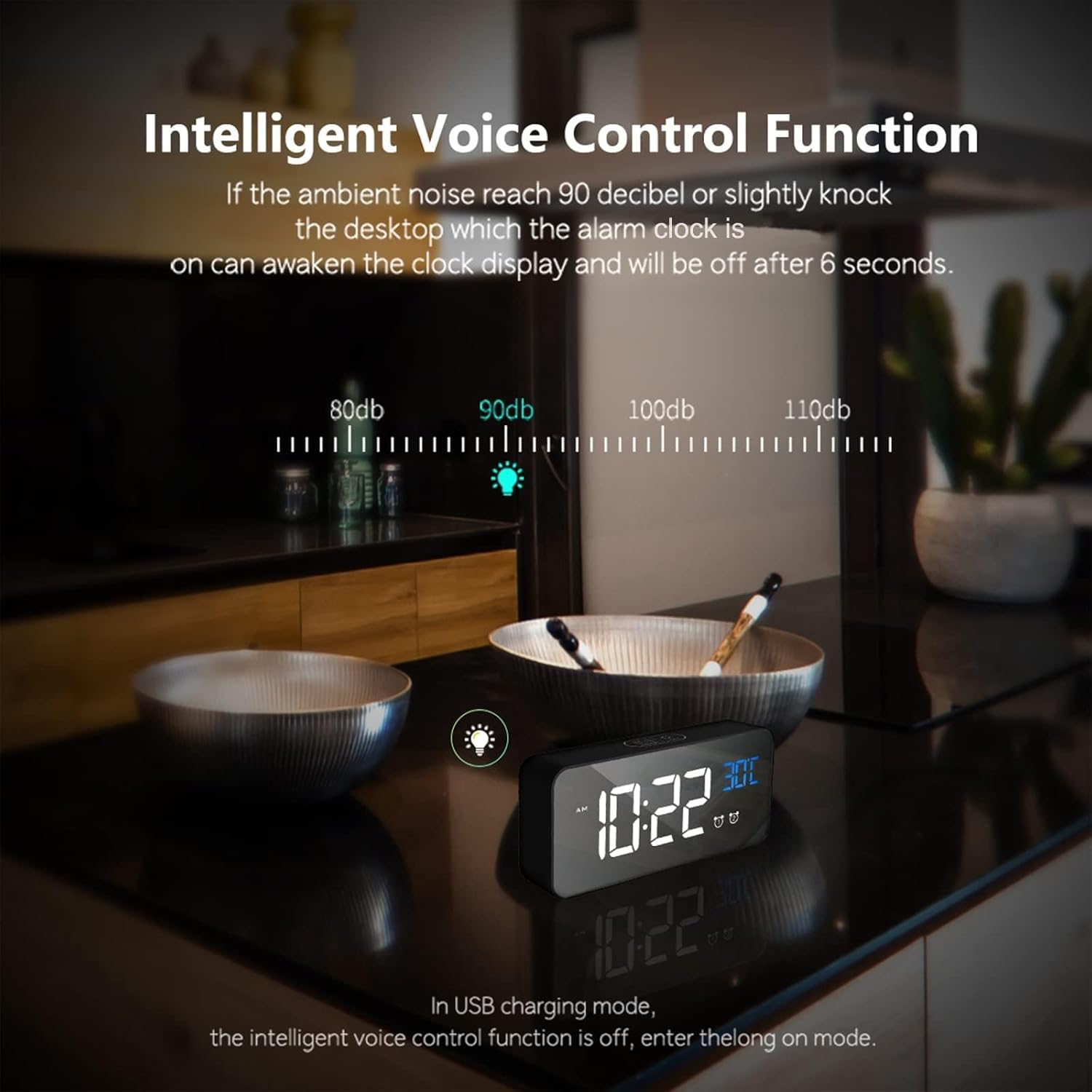 Digital LED Alarm Clock with Temperature, Dual Alarms & Adjustable Brightness