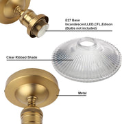 Vintage Ribbed Glass Pendant Ceiling Light, Cone Shade, E27 Base