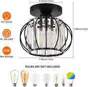 Small Crystal Ceiling Light – 2 Pack Black Metal Semi Flush Mount Chandelier