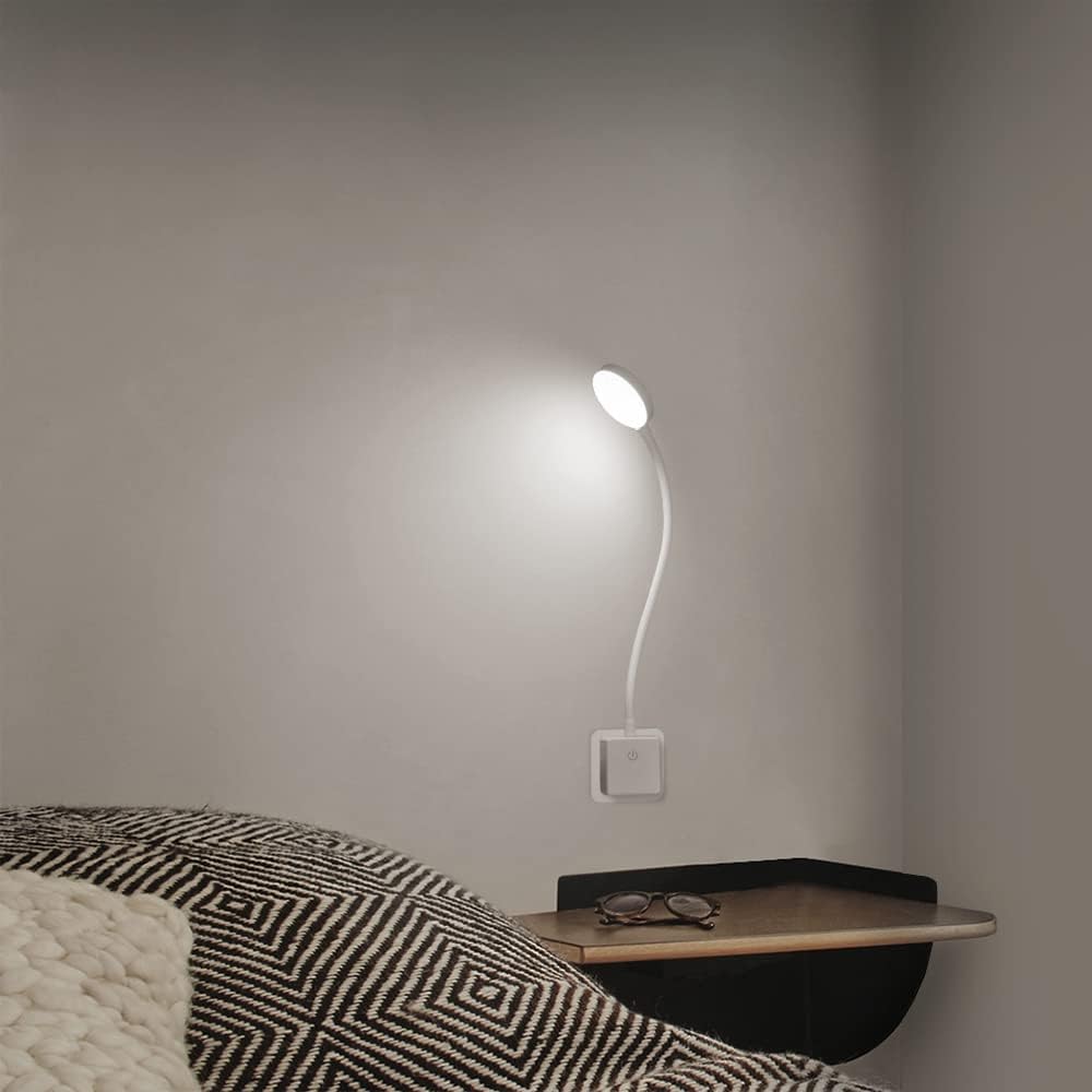 4W Ultra-Flexible Dimmable LED Wall Reading Light- Neutral White Lighting 4000K, for Type G Power Socket