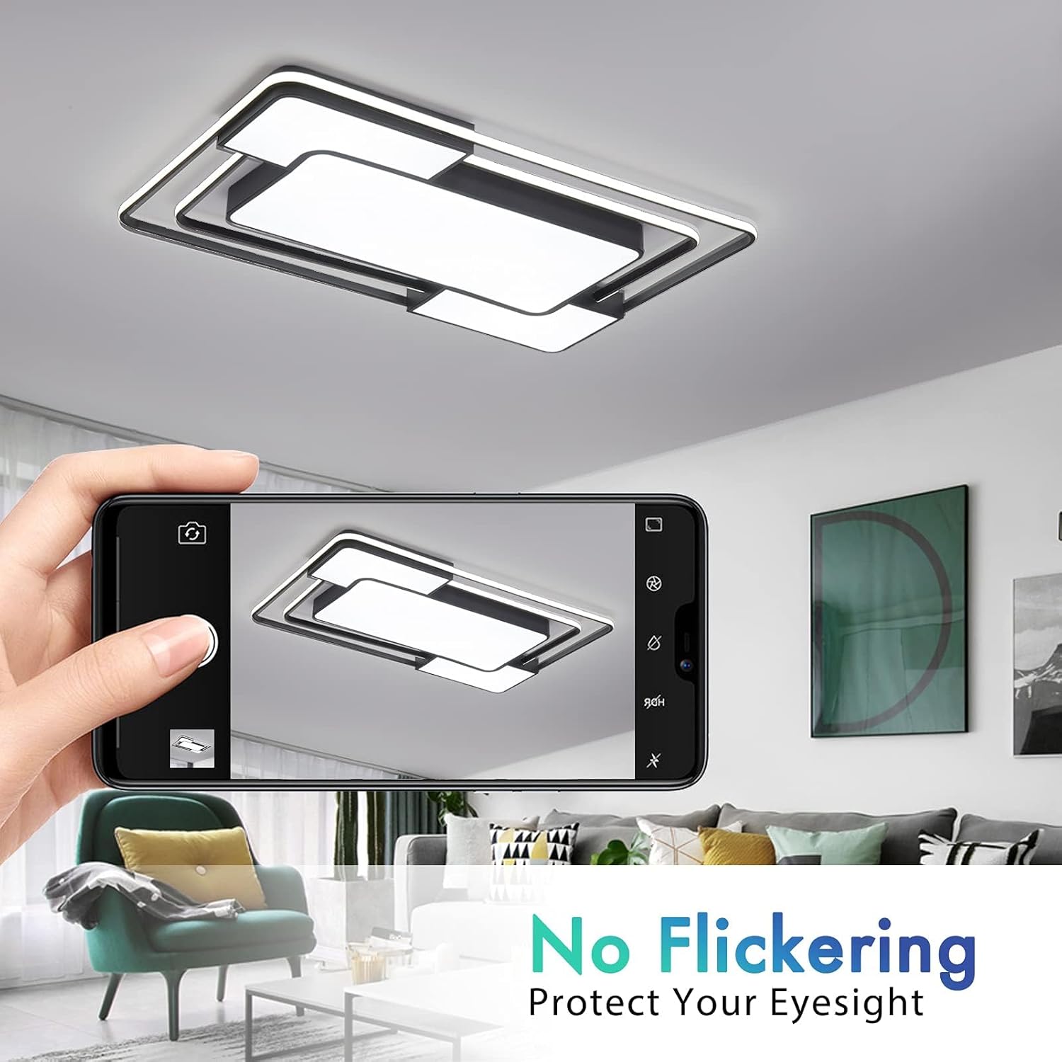Modern Dimmable LED Ceiling Light with Remote, 90×60CM, 3000–6500K