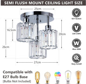 Modern 3-Light Crystal Ceiling Light – Chrome Semi Flush Mount Fixture