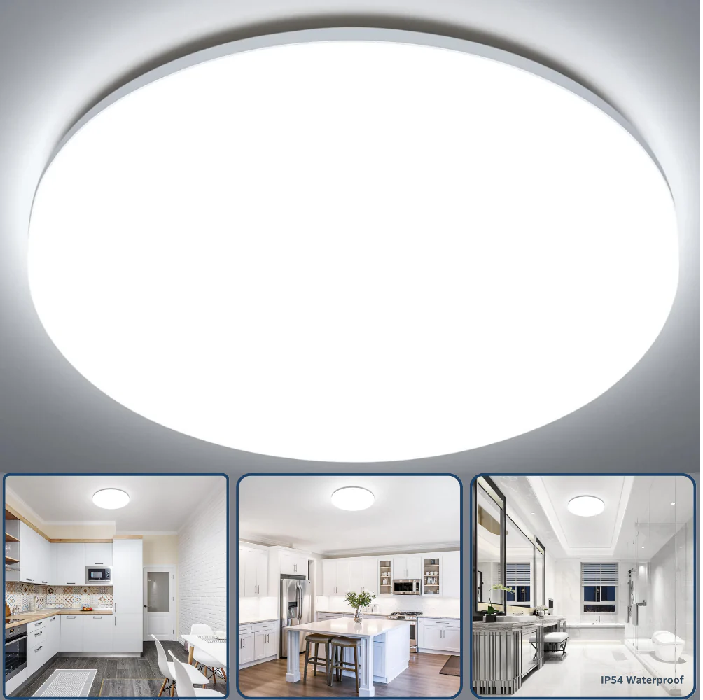 48W LED Bathroom Ceiling Light – IP54 Waterproof Flush Mount Ceiling Light, 4230 Lumens, 6000K Daylight White, Large Round LED Ceiling Lamp for Bathroom, Kitchen, Bedroom, Living Room, Hallway & Office