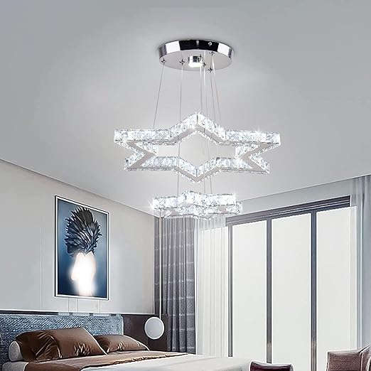 Modern Adjustable 2-Ring LED Crystal Chandelier with Remote