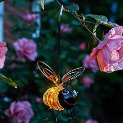 2-Pack Hanging Solar Bee Lights - Warm White Bug Lighting with Black & Yellow Bumblebee Design, for Fun Outdoor Garden and Indoor Decoration