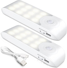 Motion Sensor Lights [2 Pack], USB Rechargeable with 3 Modes, Magnetic Stick-On for Cabinets, Stairs, Hallways