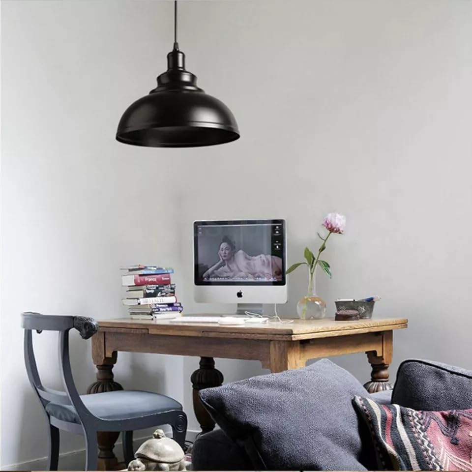 Modern Ceiling Pendant Light with Black Metal Lampshade 29cm, E27 Base & Adjustable Cable – Hanging Light for Kitchen, Bar, Living Room