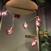 Heart Shaped LED String Lights, Red Wooden Hearts, 150cm Battery Operated Indoor Decorative Lighting