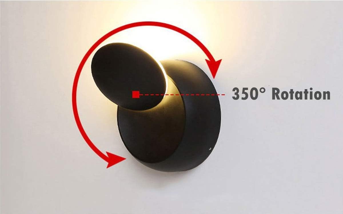 LED Wall Light 5W Rotatable Adjustable Sconce – 350° Directional Lighting Modern Indoor Lamp for Bedroom Living Room Bathroom Hallway Black Warm White