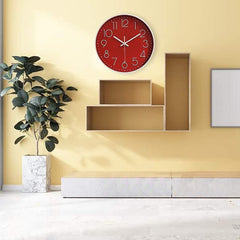 12-Inch Silent Non-Ticking Wall Clock, Modern Red Battery Clock for Home & Office