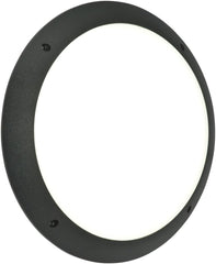 11W Plain Black Fully Integrated Outdoor Garden Security Round Robust Bulkhead LED Wall Light - IP65 Rated