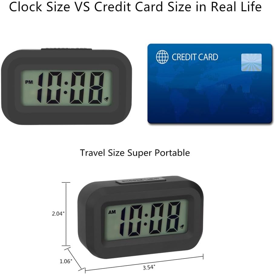 Small Digital Travel Alarm Clock – Easy to Read, Snooze Light, Ascending Alarm, 12/24H