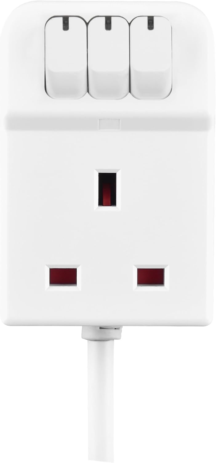 Masterplug Three Socket Extension Lead with Individual Switches, White