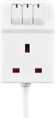 Masterplug Three Socket Extension Lead with Individual Switches, White