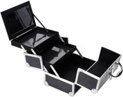 Makeup Vanity Travel Organizer Box with Mirror, Black Portable Beauty Cosmetic Case