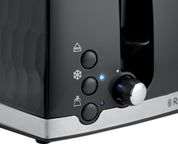 Russell Hobbs Honeycomb 4 Slice Toaster – Extra Wide Slots, 6 Browning Levels, High Lift, Frozen/Cancel/Reheat, 1500W, Black Gloss Finish